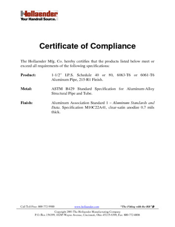 Certificates of Compliance Hollaender Mfg Co